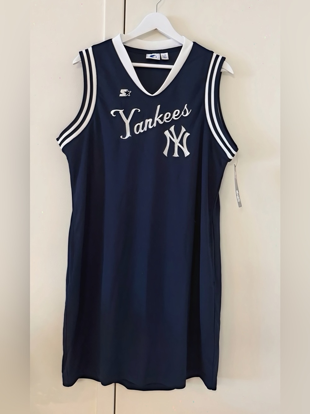 Starter NY Yankees Fast Track Sneaker V-Neck Jersey Dress Navy NWT